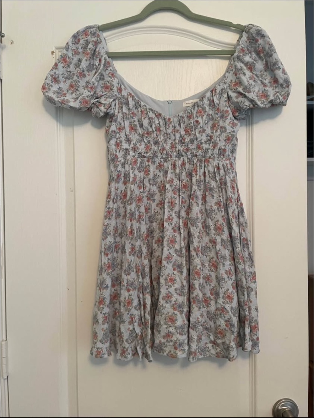 Altar'd State Light Blue Floral Puff-Sleeve Dress